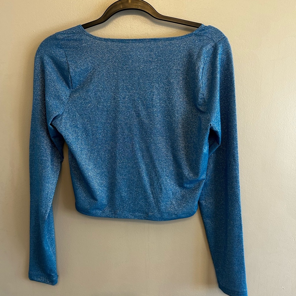 Hollister blue silver sparkle long sleeved crop top Y2K size L - Picture 10 of 15